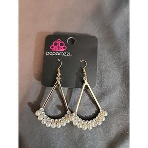 Top To Bottom Brown Paparazzi‎ Earrings Dangle, Pearl, Rhinestone